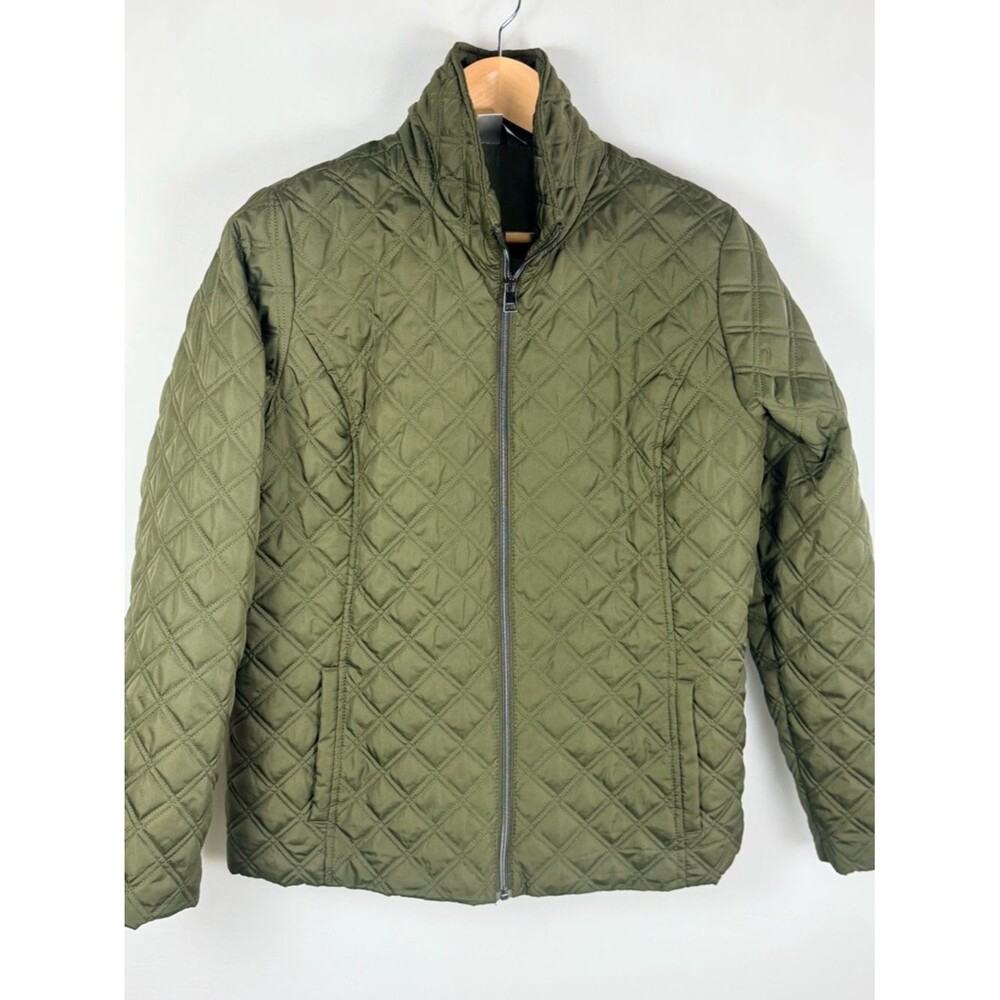 Christopher & Banks Olive Quilted Jacket Zip Lightweight Coat Women M Goblincore